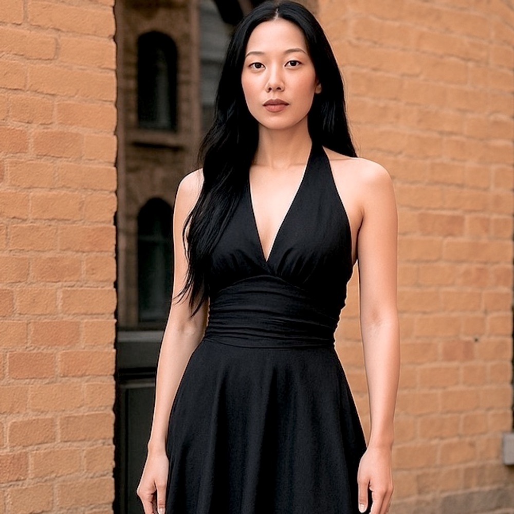 LYNDIA Midi Black |Tie Neck Halter Type |Open Back Dress | Size 8